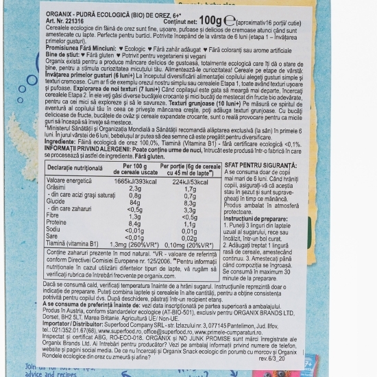 Orez eco pentru bebeluși +6 luni, 100g
