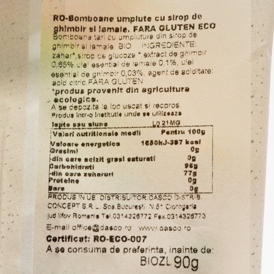 Bomboane eco umplute cu sirop de ghimbir și lămâie 90g