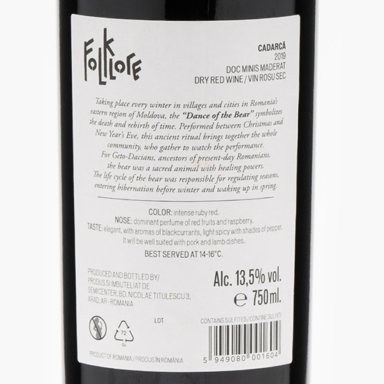 Vin roșu sec Cadarcă Ursul 750ml