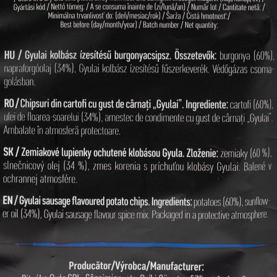 Chipsuri cu gust de cârnați "Gyulai" 60g