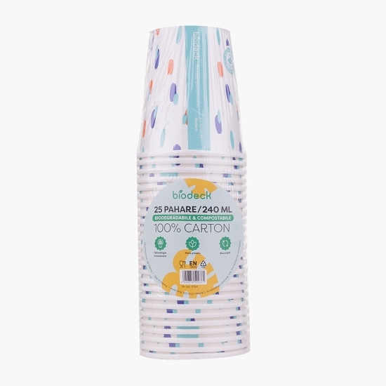 Pahare carton zero plastic bio Artwork 240ml, 25 buc