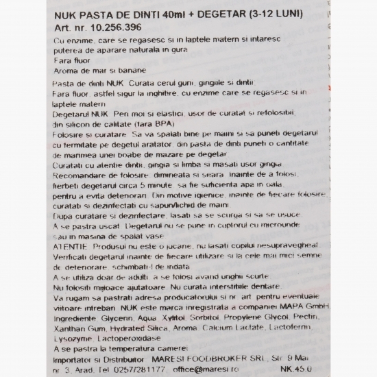 Pastă de dinți 40 ml + degetar 3-12 luni