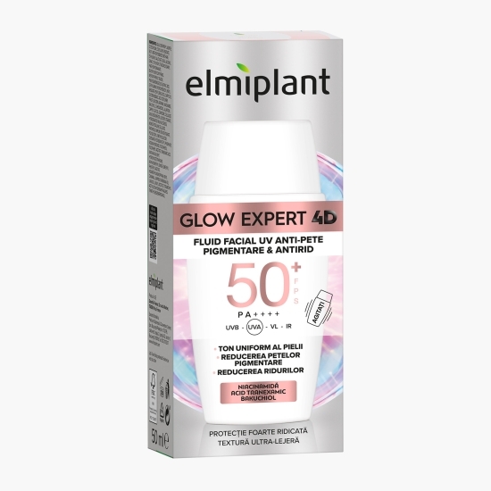 Fluid facial UV anti pete pigmentare și antirid Glow Expert 4D cu SPF 50+, 50ml