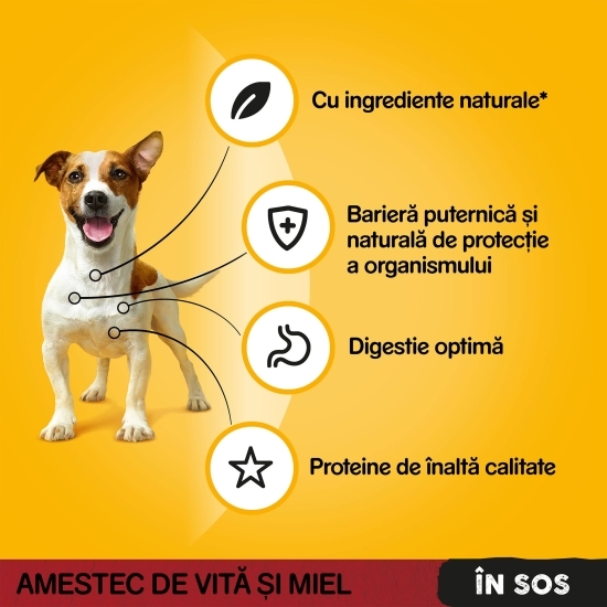 Hrană umedă pentru câini adulți, 100g, cu vită și miel în sos