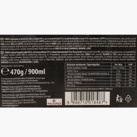 Înghețată cu aromă de cafea cu lapte și caramel sărat 900ml (470g)