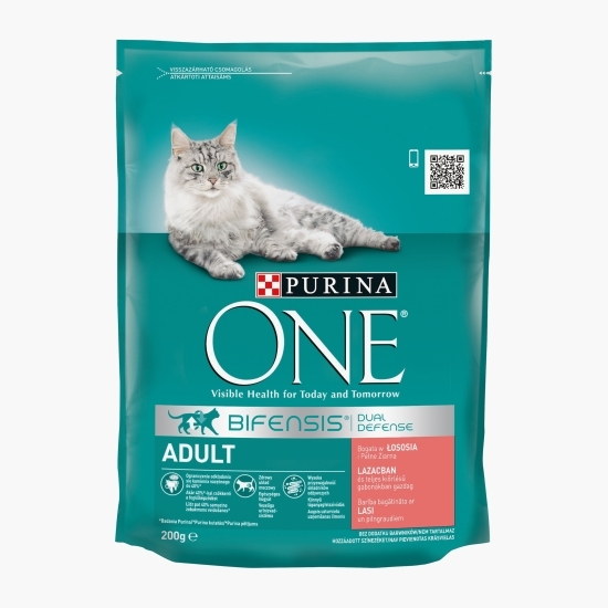 Hrană uscată pentru pisici adult, 200g, somon și cereale integrale 