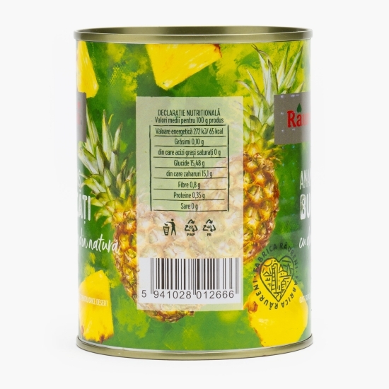 Compot de ananas bucăți în sirop slab îndulcit, conservă 565g