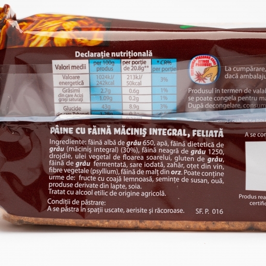 Toast integral cu făină măciniș 500g