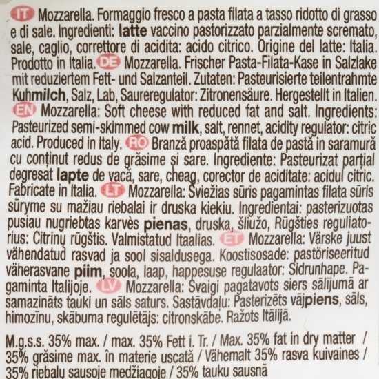 Mozzarella Armonia light din lapte de vacă 100g