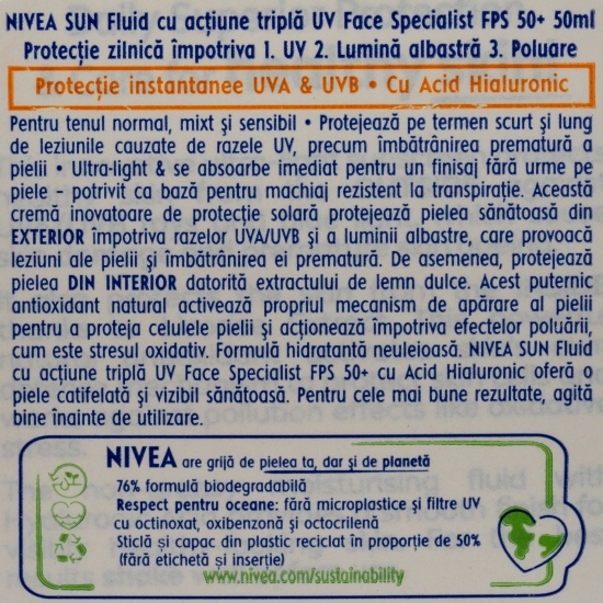 Fluid pentru ten cu protecție solară SPF50 Triple Protect 40ml