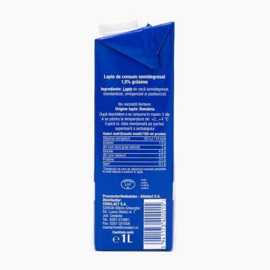 Lapte semidegresat 1.5% grăsime 1l