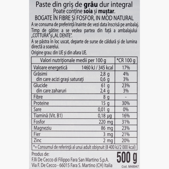 Paste integrale Spaghetti 500g