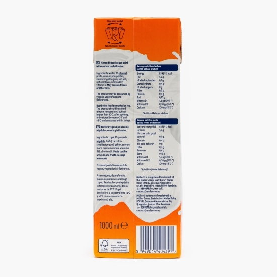 Băutură vegetală pe bază de migdale, fără zahăr 1l