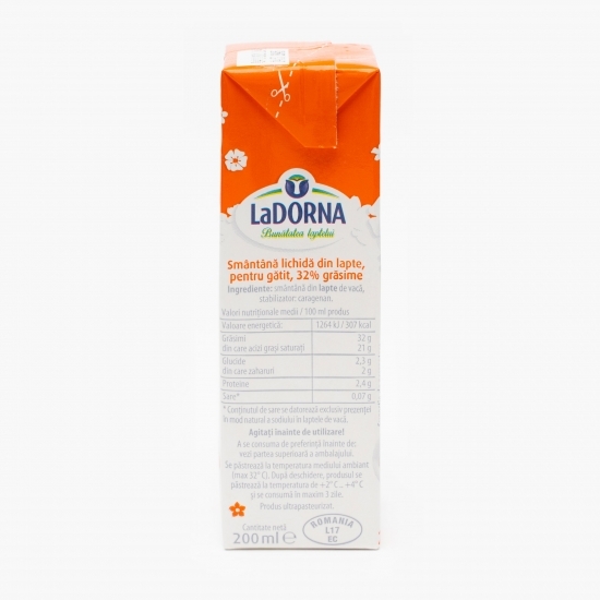 Smântână lichidă UHT pentru gătit 32% grăsime 200ml