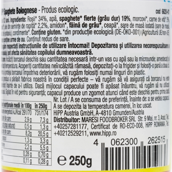 Meniu eco Spaghetti Bolognese, +12 luni, 250g