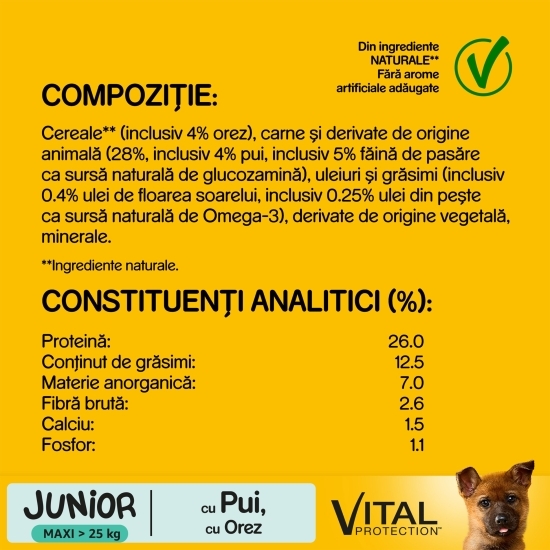 Hrană uscată pentru câini Junior de talie mare, 15kg, cu pui și orez