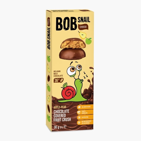 Dulciuri naturale fără zahăr din mere și pere trase în ciocolată cu lapte belgiană 30g