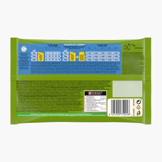 Hrană umedă pentru câini juniori, plicuri 4x85g, cu pui și morcovi în sos