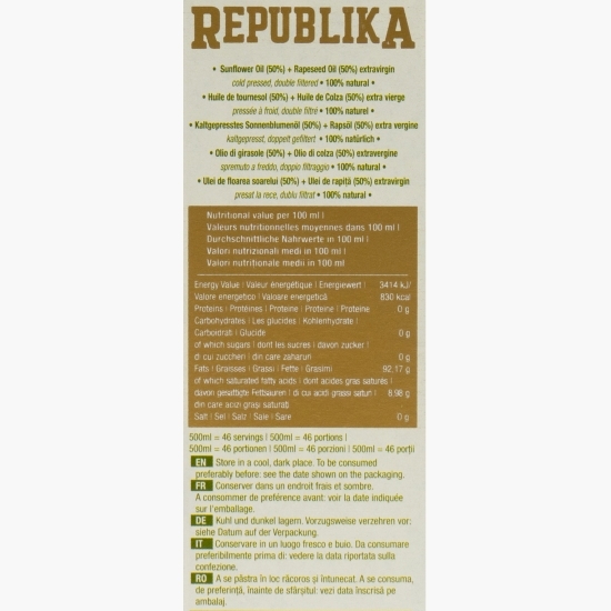Ulei de floarea-soarelui și rapiță presat la rece, pentru salată, 0.5l