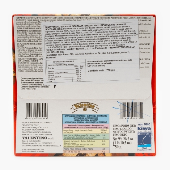 Panettone cu bucăți de ciocolată fondant cu umplutură de cremă de ciocolată 750g