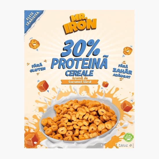 Cereale vegane cu aromă naturală de caramel sărat, cu 30% proteină, fără zahăr, low carb, fără gluten 250g