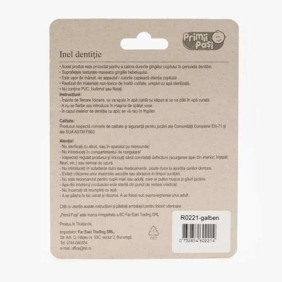 Inel dentiție formă stea, galben, 3 luni+