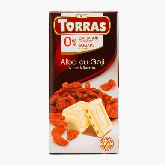 Ciocolată albă cu goji, fără zahăr adăugat 75g