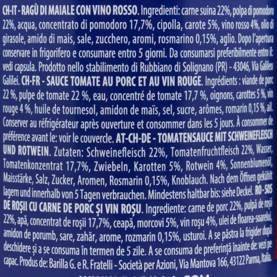Sos Ragu Contadino cu carne de porc și vin roși 300g