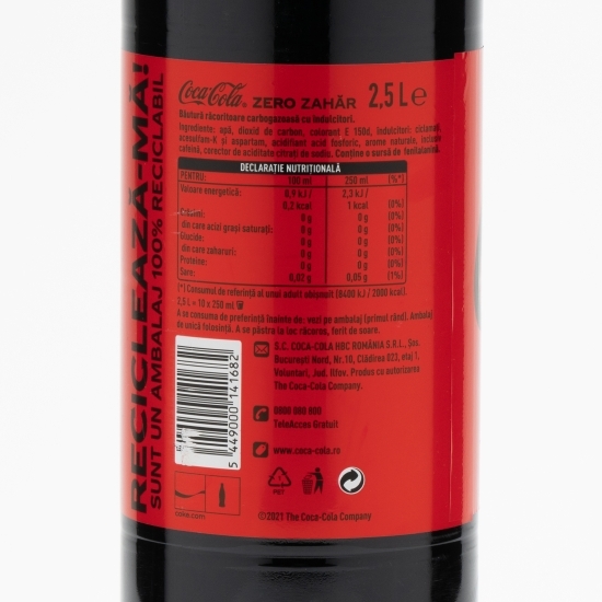 Băutură carbogazoasă cola zero zahăr 2.5l