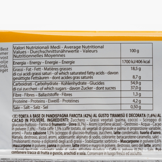 Tort pe bază de pandișpan umplut cu cremă de tiramisu și glazură de cacao pudră 300g