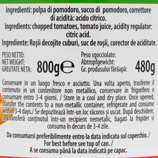 Roșii decojite, cuburi 800g