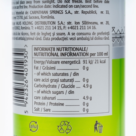 Apă minerală cu aromă de lămâie verde și mentă, flavours 0.33l