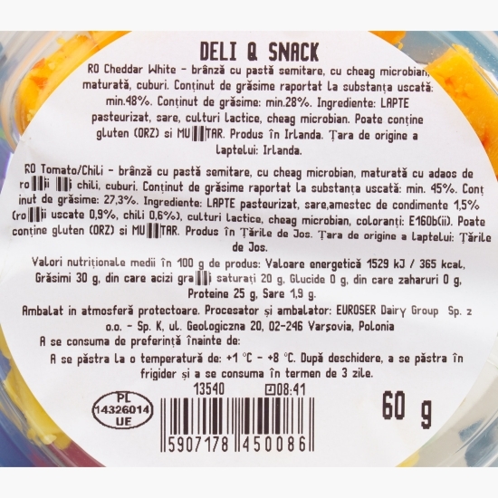 Snack Cheddar alb și brânză cu roșii și chili 60g
