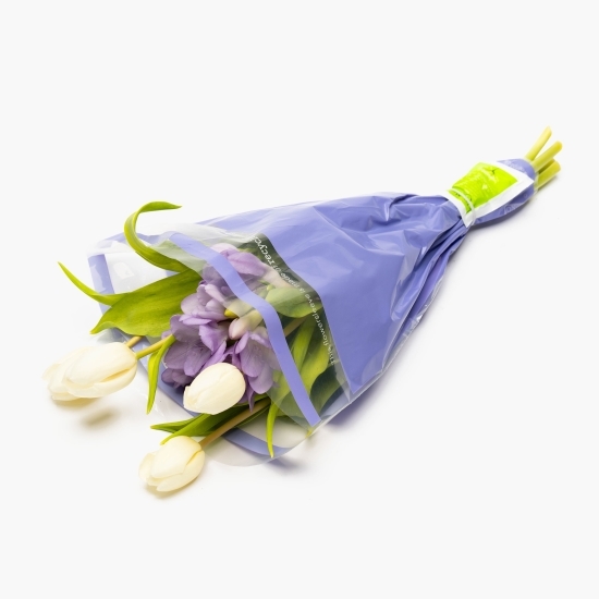 Buchet cu lalele albe și frezii, 7 fire