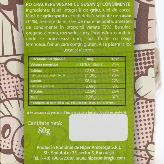 Crackers vegani cu susan și condimente 80g