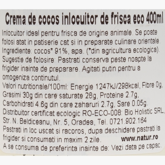 Cremă de cocos eco - înlocuitor de frișcă 400ml