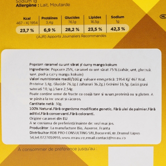 Popcorn caramel cu unt sărat și curry mango kukum 30g