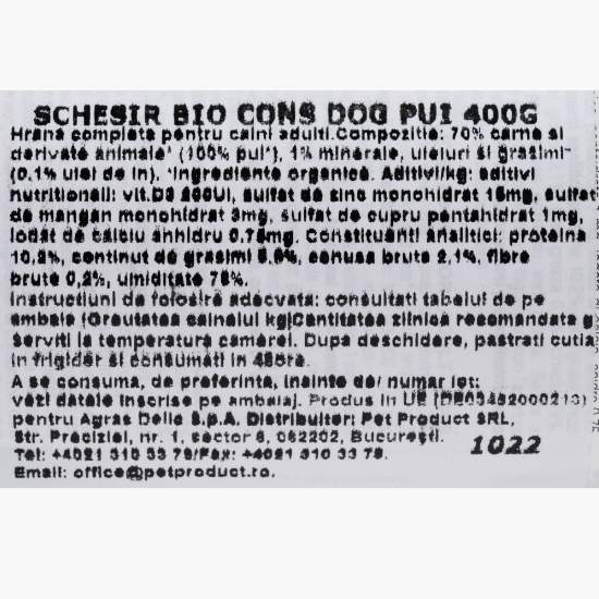 Hrană umedă eco pentru câini, 400g, cu pui