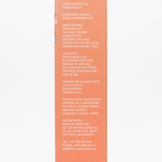 Țigară electronică Zmeură 0mg/ml, fără nicotină, 1800 puffs