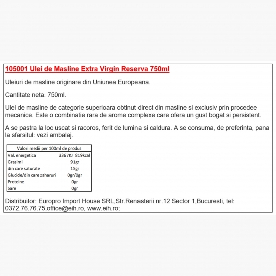 Ulei de măsline extra virgin 750ml