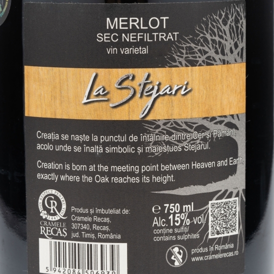 Vin roșu sec Merlot, 15%, 0.75l