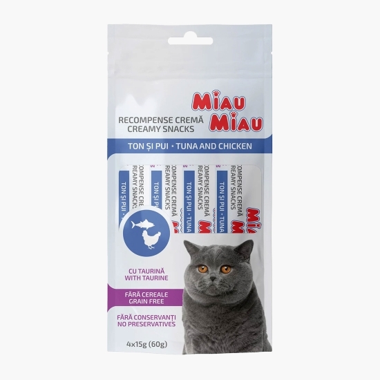 Recompense cremoase pentru pisici, cu ton și pui, 4x15g (60g)