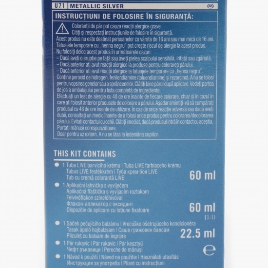 Vopsea de păr permanentă Urban Metallics U71 Metallic silver 142.5ml