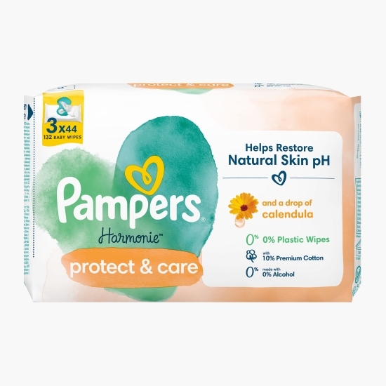 Șervețele umede Harmonie Calendula, 3 pachete x 44 buc, 132 buc, 0% plastic