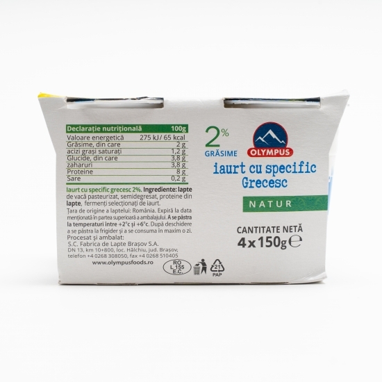 Iaurt cu specific grecesc, 2% grăsime 4x150g