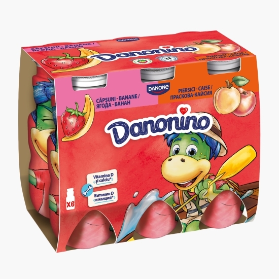 Iaurt de băut cu piure de căpșuni-banane și piersici-caise, 6x100g 