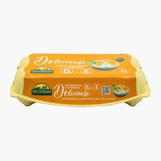 Ouă îmbogățite cu vitaminele D3 și E de la găini crescute la sol, mărimea M, 10 buc