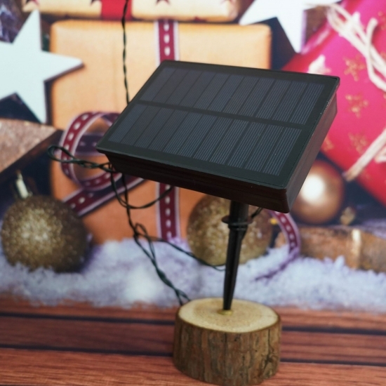 Instalație Crăciun, 12m, 100 de LED-uri, alb cald, cu energie solară, fir de cupru, liniar 