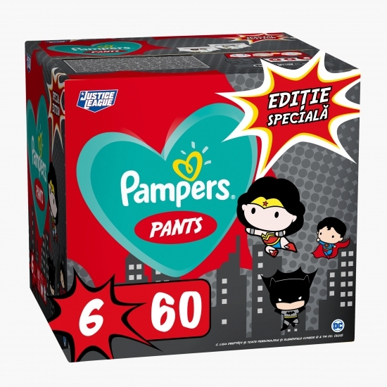Scutece chiloțel Pants cu supereroii DC, mărimea 6, 15+ kg, 60 buc