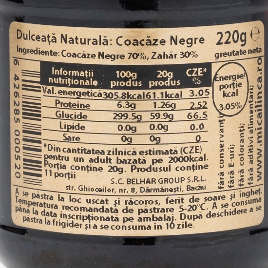 Dulceață naturală de coacăze negre 220g